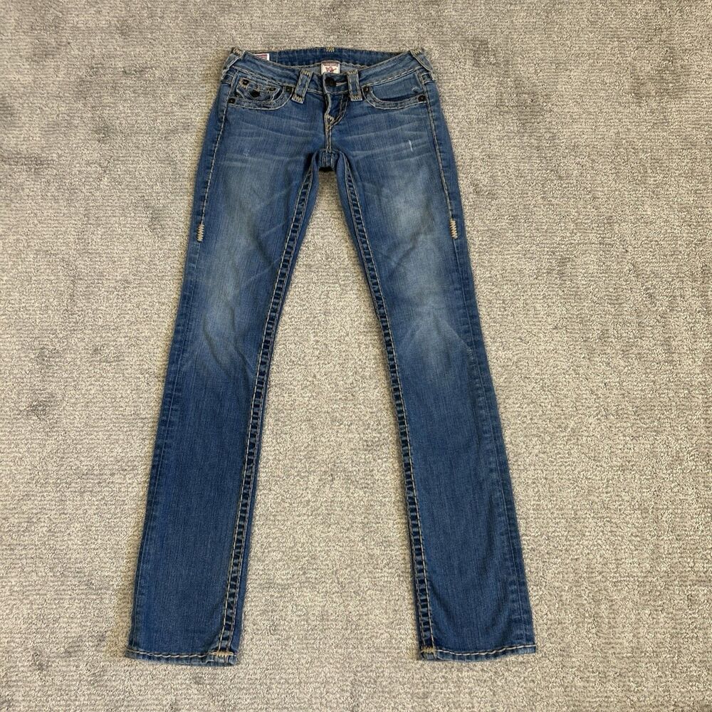 True Religion Billy Super T Jeans Womens 24 Straight Low Rise Actual 26x32 USA